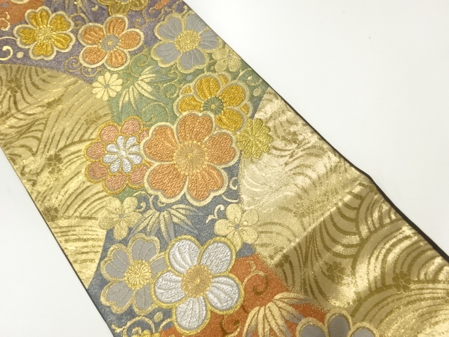 梅唐草模様織出し袋帯